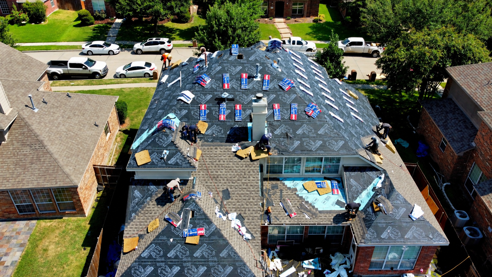 Element roof replacement in progress before a home sale